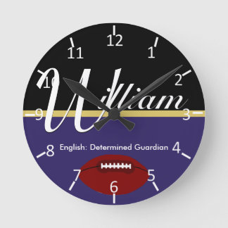 William Football Lila Black and Gold Runde Wanduhr