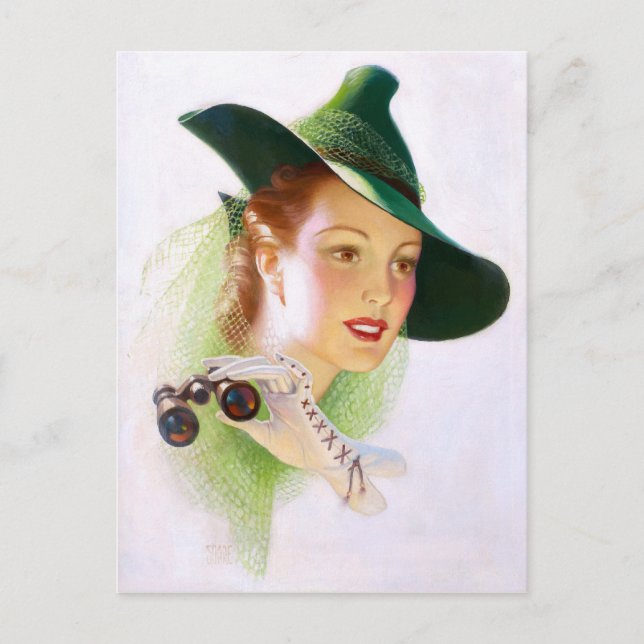 William Fulton Soare: Frau mit Binokular Postkarte (Vorderseite)