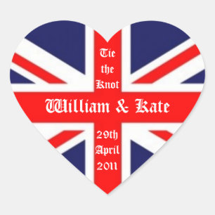 William & Kate Wedding-Union Jack Herz-Aufkleber