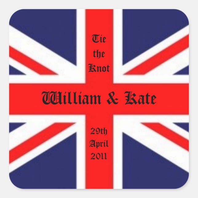 William & Kate Wedding-Union Jack Quadratischer Aufkleber (Vorderseite)