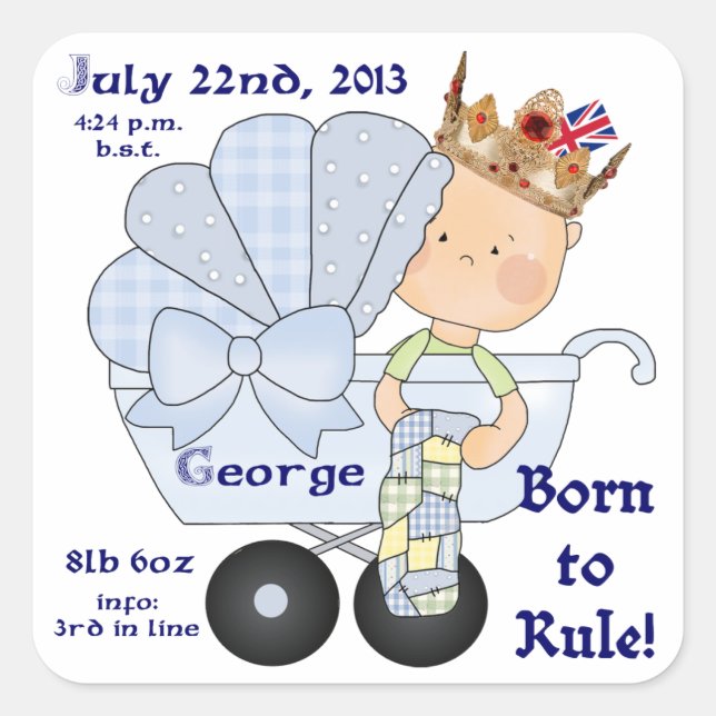 William & Kate's Little Prince George/Birth Info Quadratischer Aufkleber (Vorderseite)