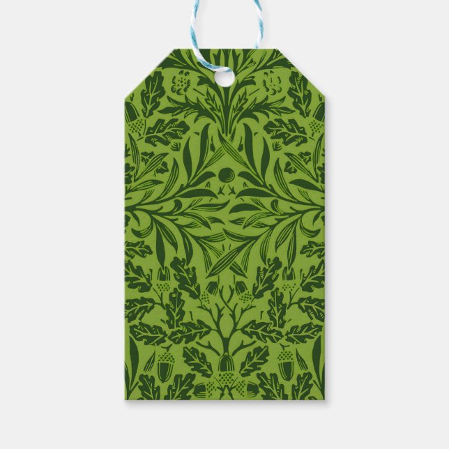 William Mirrors Acorns & oak Blätter Pattern Green Geschenkanhänger (Vorderseite)