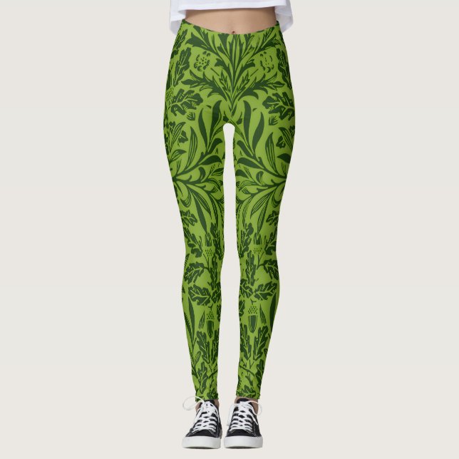 William Mirrors Acorns & oak Blätter Pattern Green Leggings (Vorderseite)