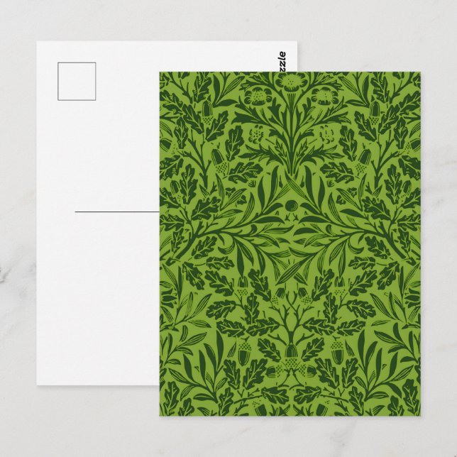 William Mirrors Acorns & oak Blätter Pattern Green Postkarte (Vorne/Hinten)