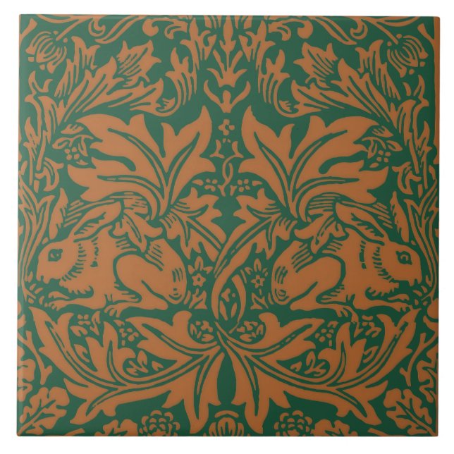 William Morris 1881 Vögel, Kaninchen-Muster Fliese (Vorderseite)
