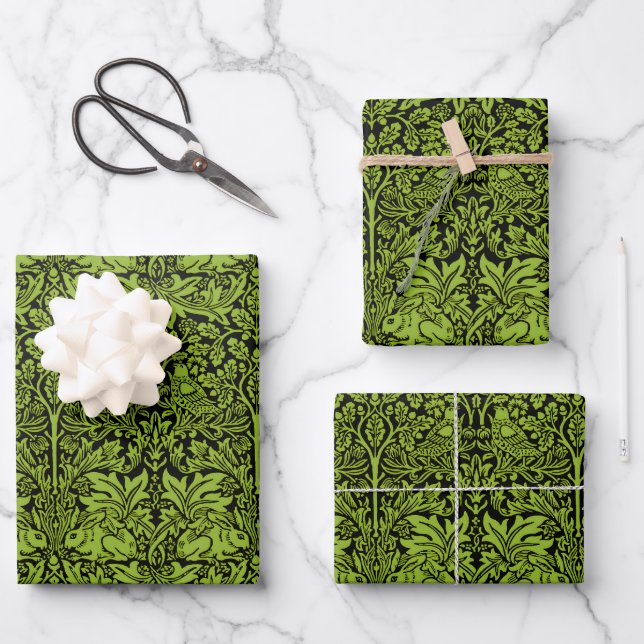 William Morris 1881 Vögel, Kaninchen-Muster Geschenkpapier Set (Vorderseite)
