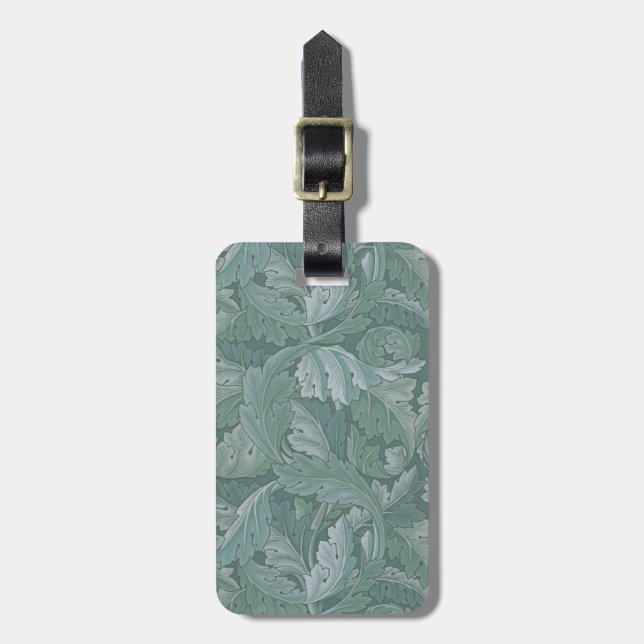 William Morris Acanthus-Blatt Tealblau-Muster Gepäckanhänger (Vorderseite vertikal)