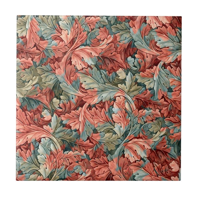 William Morris Acanthus Botanical Red Green Fliese (Vorderseite)