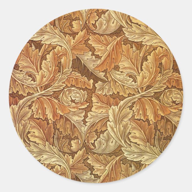 William Morris Acanthus Brown Autumn Leaves Runder Aufkleber (Vorderseite)