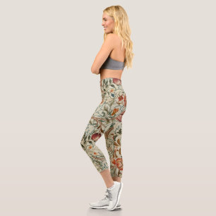 William Morris Acanthus Embroidery Muster Capri Leggings