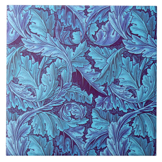 William Morris Acanthus Leaf in Blau Fliese (Vorderseite)