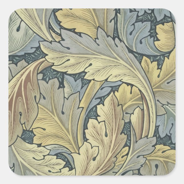 William Morris Acanthus Leaves Floral Art Nouvelle Quadratischer Aufkleber (Vorderseite)
