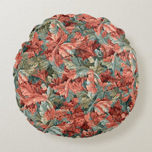 William Morris Acanthus Rostrot Grün Sage Rundes Kissen