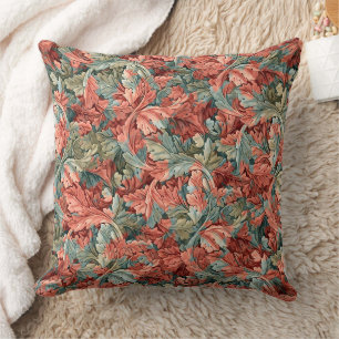 William Morris Acanthus Rostrot Grünes Salbei Kissen