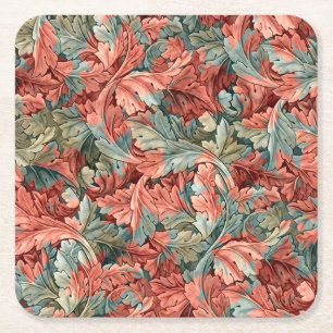 William Morris Acanthus Rostrot Grünes Salbei Rechteckiger Pappuntersetzer