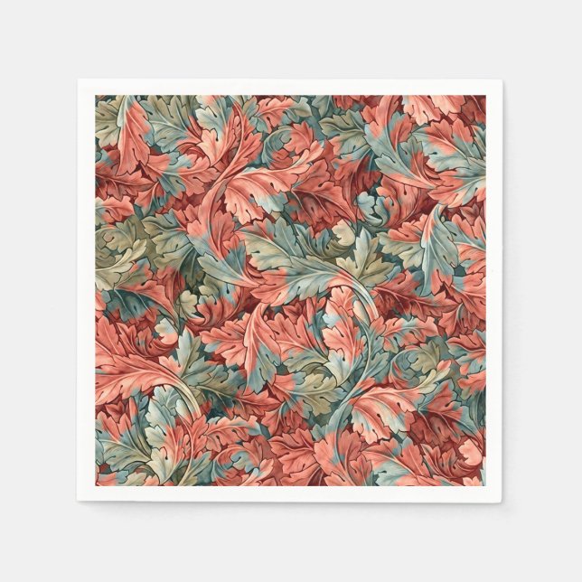 William Morris Acanthus Rostrot Grünes Salbei Serviette (Vorderseite)