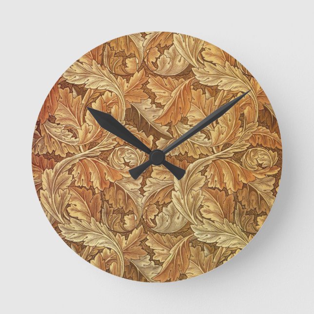 William Morris Acathus Brown Autumn Leaves Runde Wanduhr (Vorderseite)