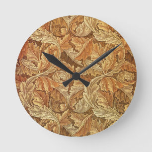 William Morris Acathus Brown Autumn Leaves Runde Wanduhr