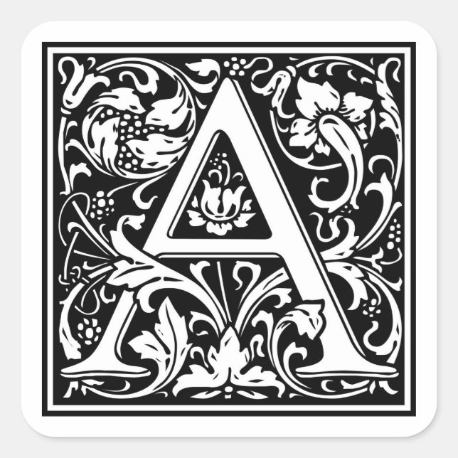 William Morris Alphabet "A" Quadratischer Aufkleber (Vorderseite)