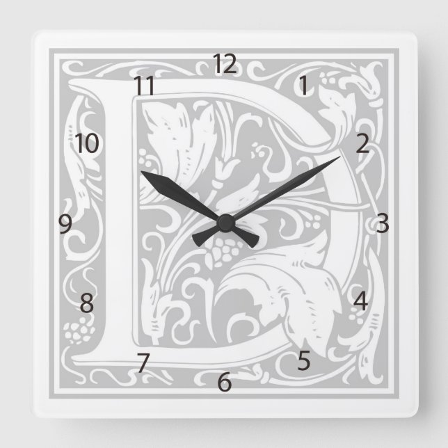 William Morris Alphabet "D" Square Wall Clock Quadratische Wanduhr (Vorderseite)