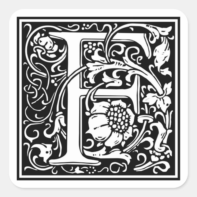 William Morris Alphabet "F" Quadratischer Aufkleber (Vorderseite)