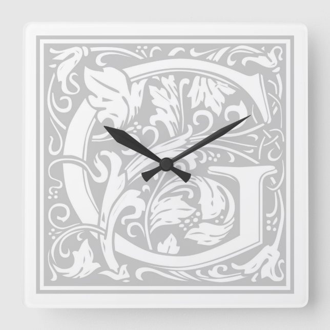 William Morris Alphabet "G" Square Wall Clock Quadratische Wanduhr (Vorderseite)