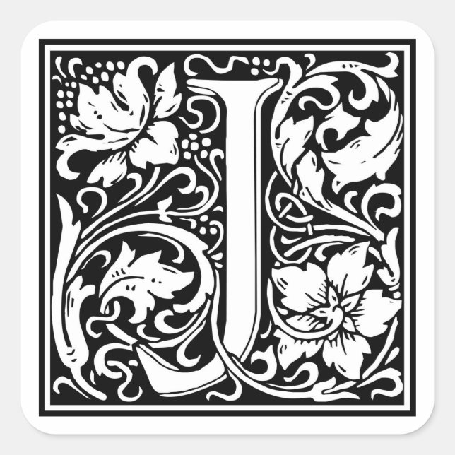 William Morris Alphabet "J" Quadratischer Aufkleber (Vorderseite)
