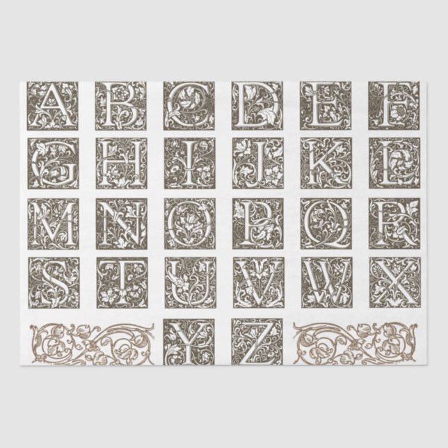 William Morris Alphabet Letters Vintag Decoupage Seidenpapier (Vorderseite)