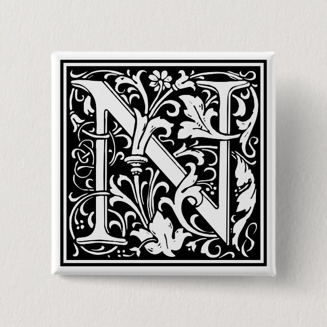William Morris Alphabet "N" Button (Vorderseite)