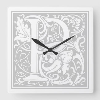 William Morris Alphabet "P" Square Wall Clock Quadratische Wanduhr