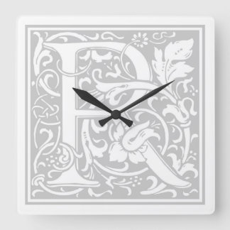 William Morris Alphabet "R" Square Wall Clock Quadratische Wanduhr