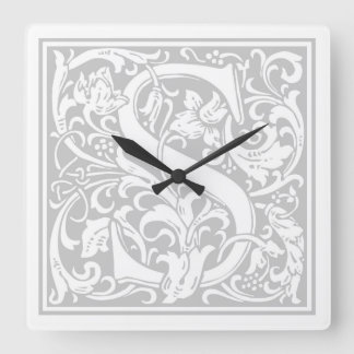William Morris Alphabet "S. Square Wall Clock Quadratische Wanduhr