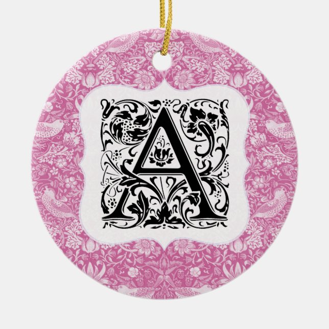 William Morris Alphabet Strawberry Thief Pink Keramik Ornament (Vorne)