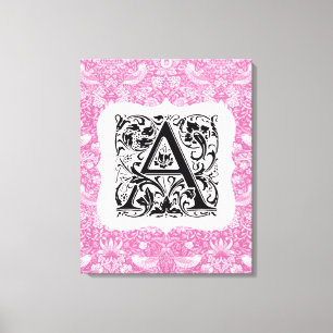 William Morris Alphabet Strawberry Thief Pink Leinwanddruck