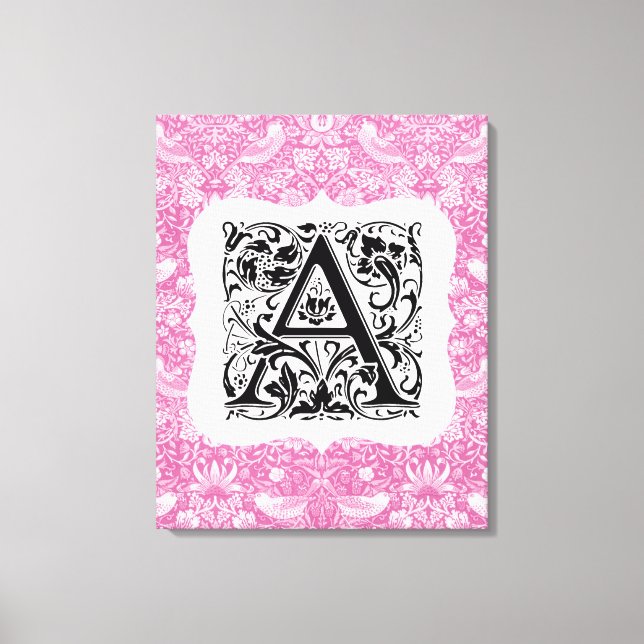 William Morris Alphabet Strawberry Thief Pink Leinwanddruck (Vorderseite)
