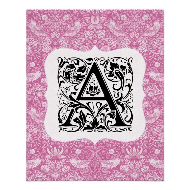 William Morris Alphabet Strawberry Thief Pink Poster (Vorderseite)