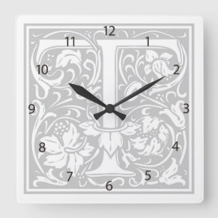 William Morris Alphabet "T" Square Wall Clock Quadratische Wanduhr