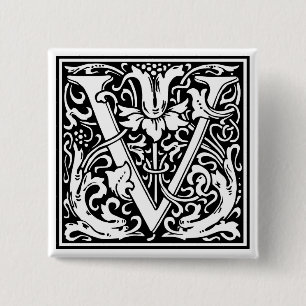 William Morris Alphabet "V" Button