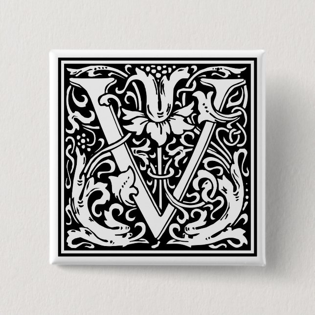 William Morris Alphabet "V" Button (Vorderseite)