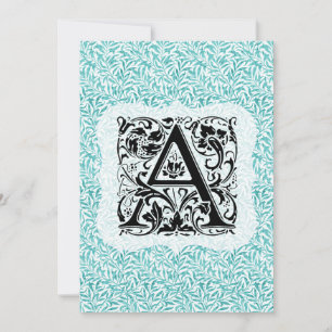 William Morris Alphabet Willow Bough Aqua Aquamari Dankeskarte