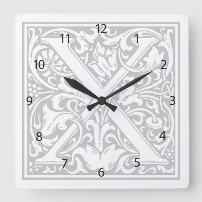 William Morris Alphabet "X" Square Wall Clock Quadratische Wanduhr (Vorderseite)