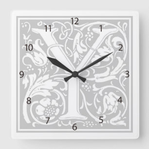 William Morris Alphabet "Y" Quadratische Wanduhr