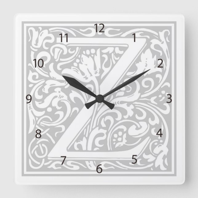 William Morris Alphabet "Z" Square Wall Clock Quadratische Wanduhr (Vorderseite)
