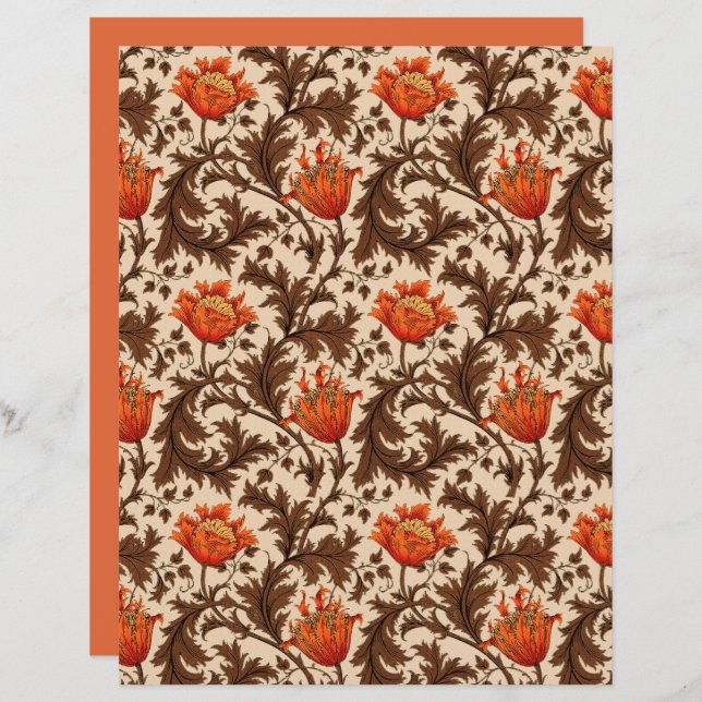 William Morris Anemone, Beige, Brown & Rust Orange (Vorne/Hinten)