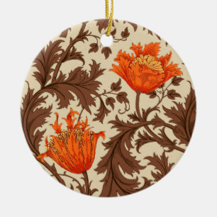 William Morris Anemone, Beige, Brown & Rust Orange Keramik Ornament