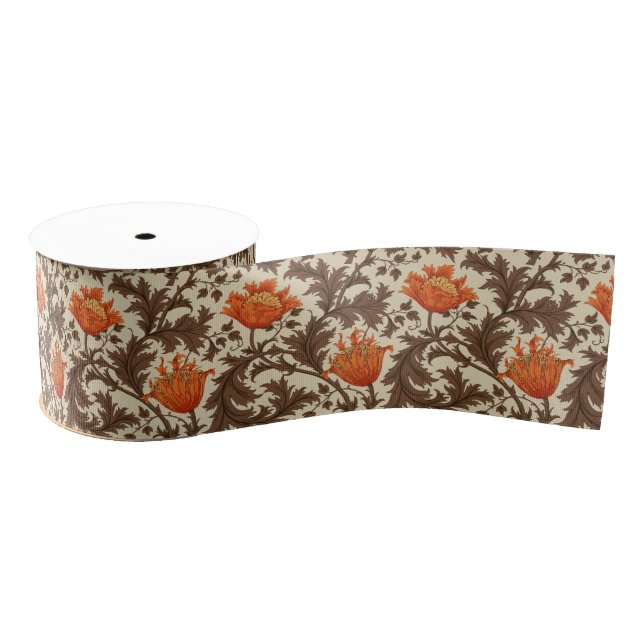 William Morris Anemone, Beige, Brown & Rust Orange Ripsband (Spule)