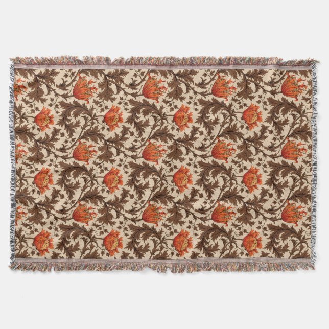 William Morris Anemone, Beige, Brown und Rust Decke (Vorderseite)
