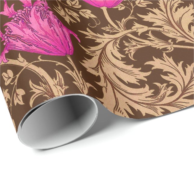 William Morris Anemone, Brown und Fuchsia Pink Geschenkpapier (Rolleneckpunkt)