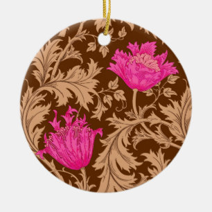 William Morris Anemone, Brown und Fuchsia Pink Keramik Ornament