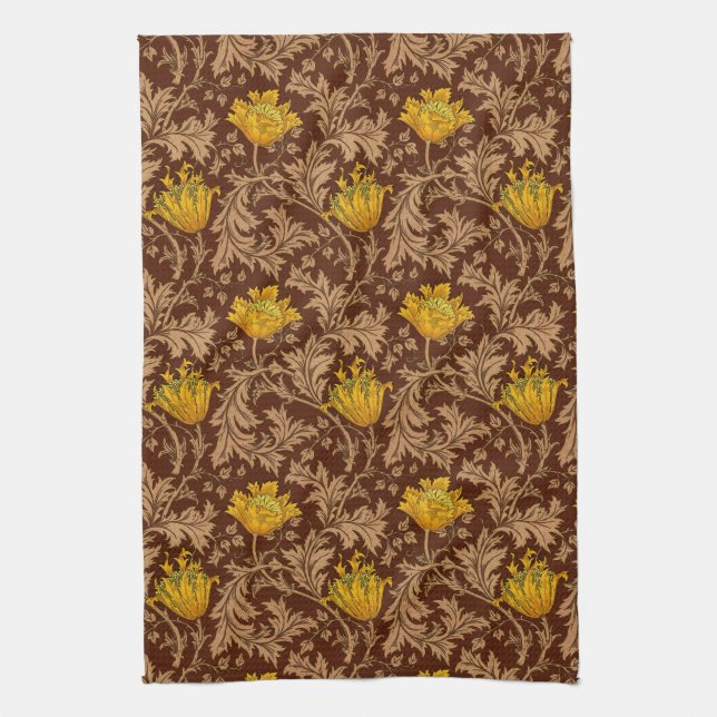 William Morris Anemone, Brown und Mustard Gold Geschirrtuch (Vertikal)